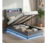 HOMCOM Lift up Storage Bed Frame with RGB LED Lights, Dark Grey - Single