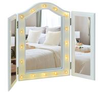 HOMCOM Lighted Tri-Fold Vanity Mirror Large Cosmetic Mirror w/ LED Lights White