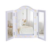 HOMCOM Lighted Tri-Fold Vanity Mirror Large Cosmetic Mirror w/ LED Lights White