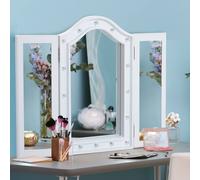 HOMCOM Lighted Tri-Fold Vanity Mirror Large Cosmetic Mirror w/ LED Lights White