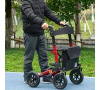 HOMCOM Folding Rollator Walker with Seat and Wheels, Lightweight Walking Frame with Adjustable Handle, 4 Wheeled Walker for Seniors, Adults, Red