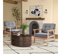 HOMCOM Reception Retro Accent Chair Beech Wood Frame Armchair Occasional Living Room Reception Bedroom Balcony Conservatory Padded, Set of 2, Grey