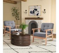 HOMCOM Reception Retro Accent Chair Beech Wood Frame Armchair Occasional Living Room Reception Bedroom Balcony Conservatory Padded, Set of 2, Grey