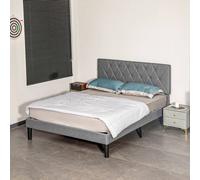 Homcom Linen Bed Frame With 5-Level Headboard, Wooden Slats Mattress Foundation In Grey Grey