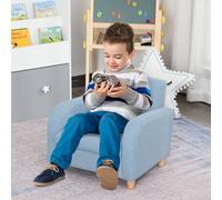 Homcom Linen Child Armchair Wood Frame W/ Padding Seat Low-Rise Bedroom Blue
