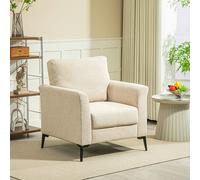 HOMCOM Linen Fabric Modern Accent Chair with Metal Legs, Wood Frame, Beige, Cream