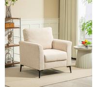HOMCOM Modern Upholstered Linen Fabric Accent Armchair with Metal Legs and Wooden Frame - Beige, none