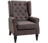 HOMCOM Linen Fabric Occasional Chair Wooden Frame Wingback Armchair with Thick Foam Cushion Accent Chair Living Room, Brown Aosom UK