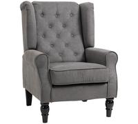 HOMCOM Accent Armchair Home Furniture Retro Tufted Club Wood Fabric Dark Grey, Grey