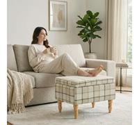 HOMCOM Linen Fabric Upholstered Footstool with Removable Top, Brown