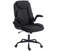 HOMCOM Linen-Look Computer Desk Chair, Executive Office Chair with Flip-Up Armrests and Thick Cushion, Black