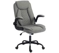 HOMCOM Linen-Look Computer Desk Chair, Executive Office Chair with Flip-Up Armrests and Thick Cushion, Grey