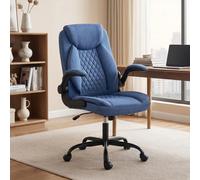 HOMCOM Linen-Look Computer Desk Chair with Thick Cushion in Blue HOMCOM Blue