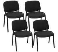 HOMCOM Linen-Look Fabric Reception Chairs, Stackable Meeting Chairs Set of 4 with Backrest, Padded Seat for Office, Black
