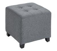 HOMCOM Linen-look Square Ottoman Footstool - Grey, Grey