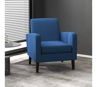 Homcom Linen Modern-Curved Armchair Accent Seat W/ Thick Cushion Wood Legs In Blue Blue One Size