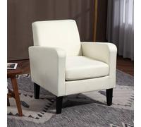 HOMCOM Modern Armchair Accent Chair With Rubber Wood Legs For Bedroom Cream White, Cream