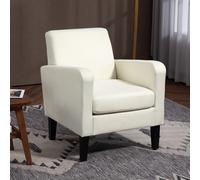 HOMCOM Modern Armchair Accent Chair With Rubber Wood Legs For Bedroom Cream White, Cream