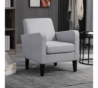 HOMCOM Modern Armchair Accent Chair with Rubber Wood Legs for Bedroom Light Grey | TJ Hughes