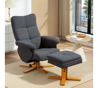 Homcom Linen Recliner Chair And Footstool Wooden Base Grey
