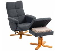 HOMCOM Linen Recliner Chair and Footstool Wooden Base Grey | TJ Hughes