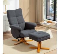 HOMCOM Linen Recliner Chair & Footstool Wooden Base Grey HOMCOM Grey