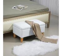 Homcom Linen Storage Ottoman Storage Box Footstool With Rubberwood Legs Cream