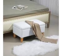 Homcom Linen Storage Ottoman Storage Box Footstool With Rubberwood Legs Cream In Off White Off White One Size
