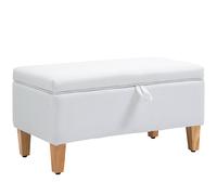 HOMCOM Linen Storage Ottoman Storage Box with Rubberwood Legs - Cream - Polyester, Sponge, Rubberwood - 71cm x 37cm x 36cm