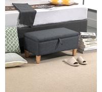 HOMCOM Linen Storage Ottoman Storage Box Footstool with Rubberwood Legs Grey