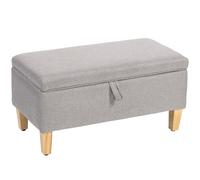 HOMCOM Linen Storage Ottoman Storage Box with Rubberwood Legs, Light Grey
