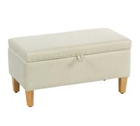 HOMCOM Linen Storage Ottoman Storage Box with Rubberwood Legs, Beige, Yellow