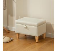 HOMCOM Linen Storage Ottoman Storage Box with Rubberwood Legs, Beige