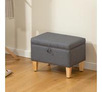 HOMCOM Linen Storage Ottoman Storage Box with Rubberwood Legs, Charcoal Grey