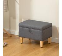 Homcom Linen Storage Ottoman Storage Box With Rubberwood Legs, Charcoal Grey In Dark Grey Dark Grey One Size