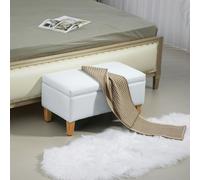 HOMCOM Linen Storage Ottoman Storage Box with Rubberwood Legs - Cream - Polyester, Sponge, Rubberwood - 71cm x 37cm x 36cm