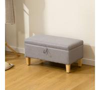 HOMCOM Linen Storage Ottoman Storage Box with Rubberwood Legs, Light Grey - 71W x 37D x 36Hcm - Light Grey