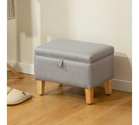 HOMCOM Linen Storage Ottoman Storage Box with Rubberwood Legs, Light Grey - Light Grey - 1 - Storage Ottoman