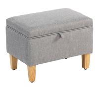 HOMCOM Linen Storage Ottoman Storage Box with Rubberwood Legs, Light Grey, Grey