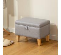 HOMCOM Linen Storage Ottoman Storage Box with Rubberwood Legs, Light Grey, Grey