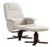 HOMCOM Linen Swivel Recliner Chair with Footstool, Upholstered Reclining Armchair with Wooden Base for Living Room, Beige