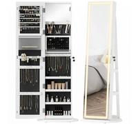 Homcom Lockable Jewellery Cabinet, Full Length Mirror With Storage, White