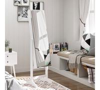 HOMCOM Jewelry Cabinet Standing Mirror Full Length Makeup Lockable Armoire Storage Organizer White