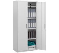 HOMCOM Lockable Metal Cabinet With 2 Doors, File Cabinet For Home Office, White, White