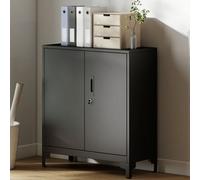 Homcom Lockable Metal Filing Cabinet, 2-Tier Storage Cupboard, Black