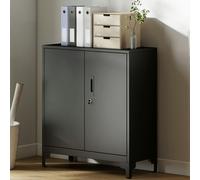 Homcom Lockable Metal Filing Cabinet, 2-Tier Storage Cupboard In Black