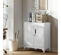 HOMCOM Lockable Metal Filing Cabinet, 2-Tier Storage Cupboard in White HOMCOM White