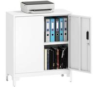 HOMCOM Lockable Metal Filing Cabinet, 2-Tier Storage Cupboard with Double Doors, Modern Office Organiser, 80 x 35 x 91 cm, White