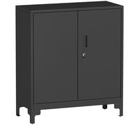 HOMCOM Lockable Metal Filing Cabinet, 2-Tier Storage Cupboard with Double Doors, Modern Office Organiser, Black
