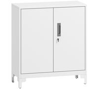 HOMCOM Lockable Metal Filing Cabinet, 2-Tier Storage Cupboard with Double Doors, Modern Office Organiser, White